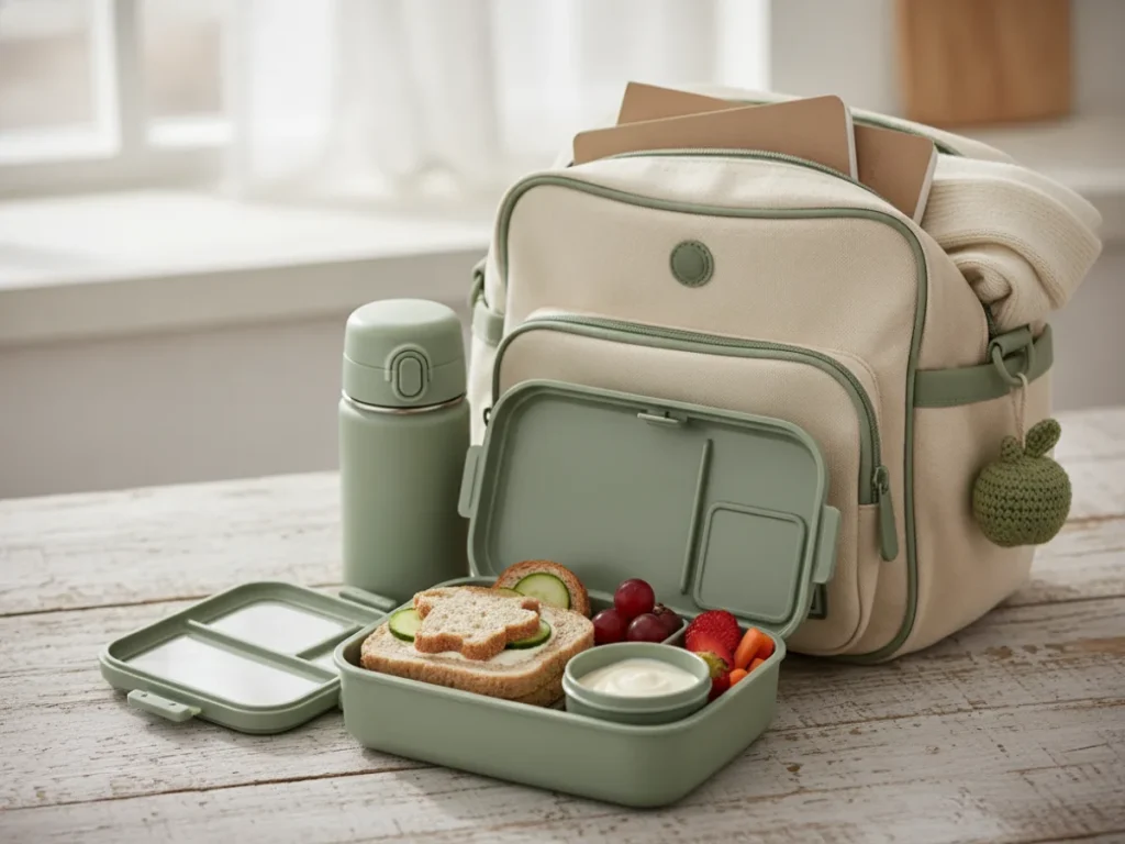 Back-to-school lunch kit with a lunchbox, bottle and school bag