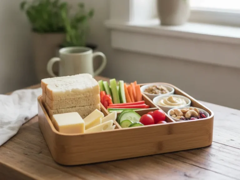 Deconstructed sandwich lunchbox with familiar foods in small portions
