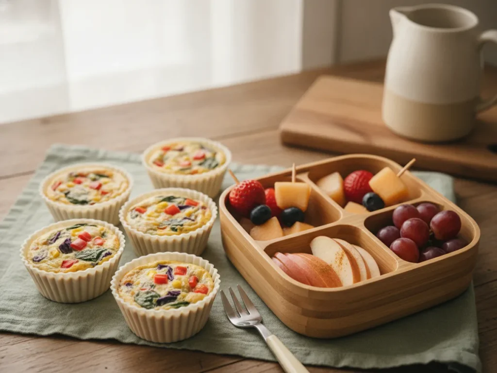 Make-ahead egg muffins and lunchbox portions prepared for the school week