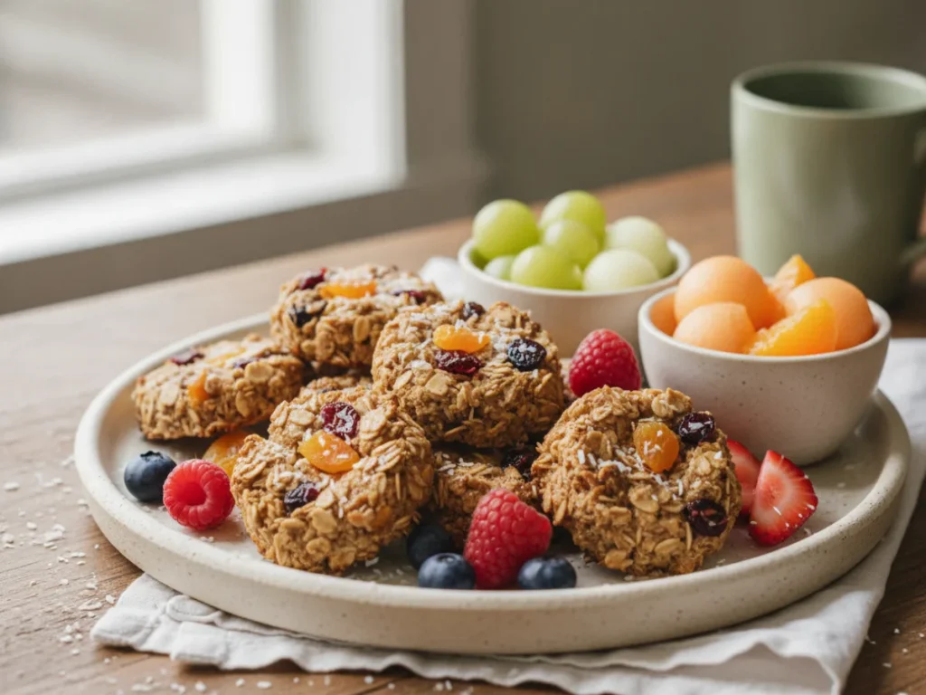 Homemade oat bites with fruit packed as lunchbox snacks